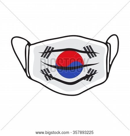 Breathing Medical Face Mask With Flag Of South Corea. Covid-19 Conceptual Vector Illustration. 2019-