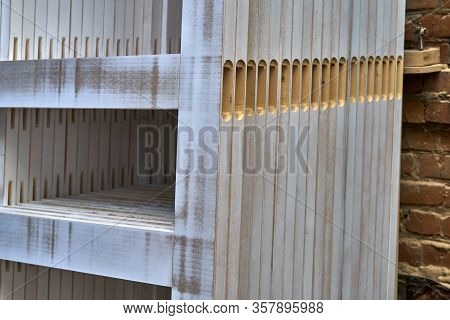 Joinery. Stacked Door Leafs. Wood Door Manufacturing Process. Furniture Manufacture.