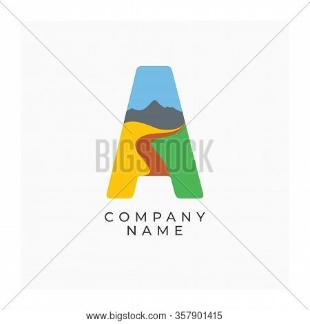 Logo Letter A With The Image Of Nature. Icon A. Abstract Logo With Landscape. Label For Agricultural