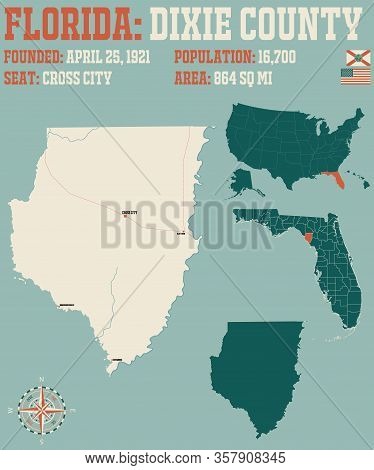 Large And Detailed Map Of Dixie County In Florida, Usa.