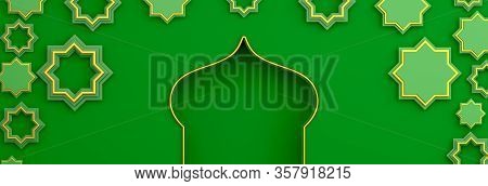 Arabic Window And Star On Green Background. Design Creative Concept Of Islamic Celebration Day Ramad