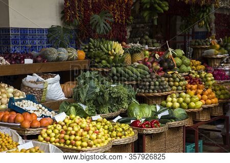Funchal, Portugal - February 13, 2020: Detail From Mercado Dos Lavradores (farmers Market) In Funcha