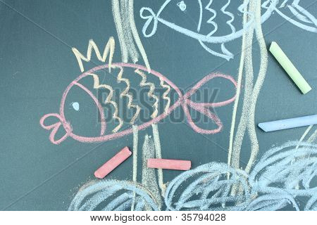 Two fishes, Ã?Ã?Ã?ÃÂhild's drawing with chalk
