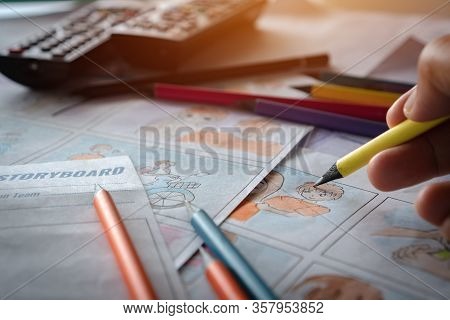 Hand Drawing Production Storyboard Designer Or Creative For Film Movie, Video Pre-production Media F
