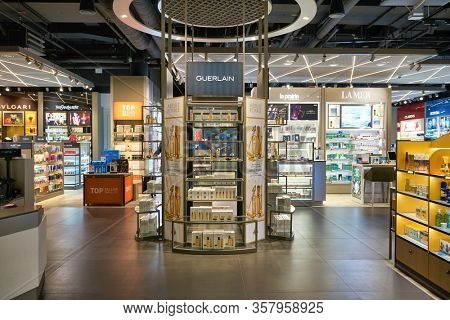 MUNICH, GERMANY - CIRCA JANUARY, 2020: Duty Free in Munich Airport.