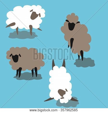 Figurines Of Sheep In Different Positions White And Grey Pattern