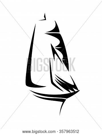 Full Sail Ship Black And White Vector Outline Design