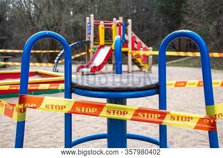 Park Kids And Children Playground For Game And Activity Empty And Closed For Coronavirus Or Covid19,