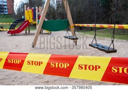 Park Kids And Children Playground For Game And Activity Empty And Closed For Coronavirus Or Covid19,