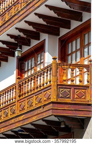 Old Charmant Houses In Los Llanos De Aridane, Tropical La Palma Island, Canary, Spain In Winter