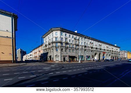 Minsk, Belarus - October 06, 2018 -independence Avenue. Few Cars On The Street. Pandemic Concept