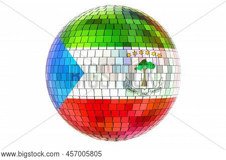 Mirror Disco Ball With Equatoguinean Guinea Flag, 3d Rendering Isolated On White Background