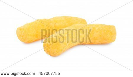 Two Tasty Cheesy Corn Puffs Isolated On White