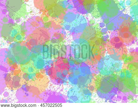 Dot Spread Blue, Violet Orange Color Paint Suffuse On White Paper Background Abstract Artwork Contem
