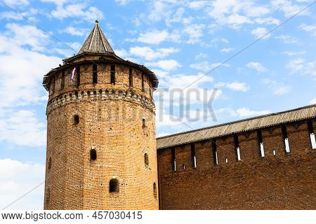 Marinkina Tower And Kolomna Kremlin Outside Wall Under Blue Sky In Old Kolomna City On Summer Day