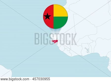 Africa With Selected Guinea-bissau Map And Guinea-bissau Flag Icon. Vector Map And Flag.