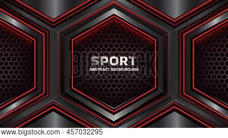 Abstract Sports Background With Hexagonal Elements And Red Lines