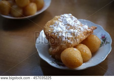 Lokoumades Is A Traditional Greek, Cypriot Pastry Consisting Of A Deep-fried Dough Ball With Honey A