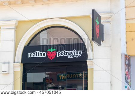 Bratislava, Slovakia - May 31, 2022: Logo Of Malina Potraviny Shop.