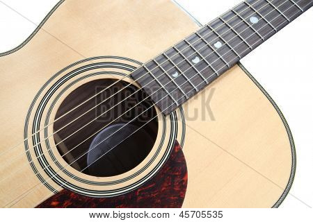 Gitaar Soundhole, Bridge en toets onder de witte achtergrond