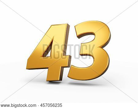 Gold Number 43 Forty Three Isolated White Background. Shiny 3d Number 43 Made Of Gold 3d Illustratio
