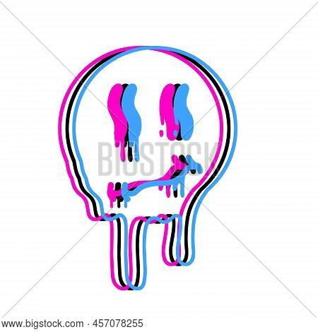 Acid Smile Face. Melted Rave And Techno Symbol Of 90s. Trendy Psychedelic Print
