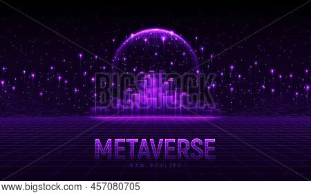 Metaverse City Future Concept. Concept Of Virtual Digital Reality. Simulation Of Network Futuristic 