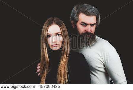Sensual Couple In Love. Fahion Couple On Black Isolated. Secrets Fantasy. Young Vogue Couple In Love