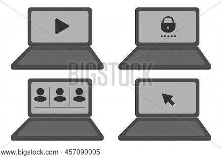 Modern Laptop Icons. Desktop Monitor Computer. Vector Illustration. Stock Image.