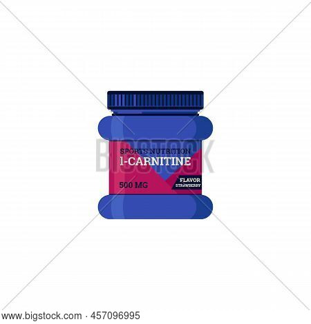 L-carnitine Supplement In Big Container, Flat Vector Illustration Isolated On White Background.