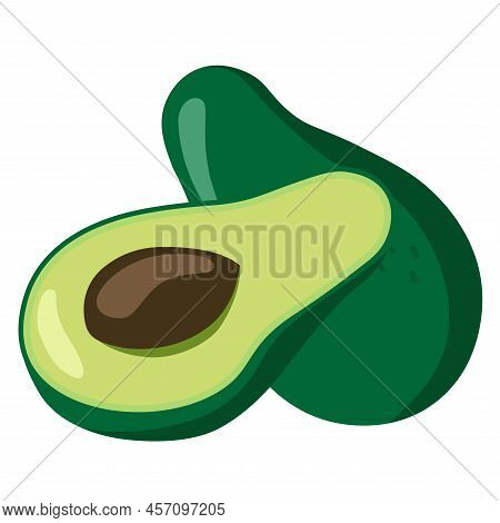 Avocado Vector Clipart. Whole And Half Avocado With A Stone Isolated On A White Background. Fresh Fr