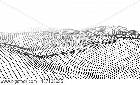 Digital Wave With Dots On The White Background. Big Data Visualization. Vector Illustrations.