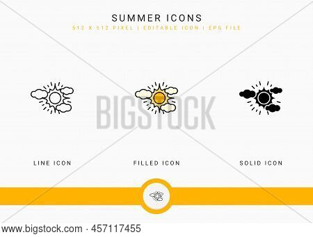 Summer Icons Set Vector Illustration With Solid Icon Line Style. Beach Vacation Concept. Editable St