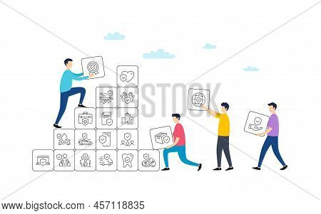 Insurance Line Icons. People Team Work Concept. Health Care, Risk, Help Service. Car Accident, Flood