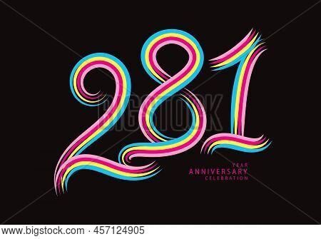 281 Number Design Vector, Graphic T Shirt, 281 Years Anniversary Celebration Logotype Colorful Line,