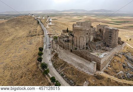 View At The La Muela Castle Near Consuegra Town In La Mancha, Toledo Province, Spain