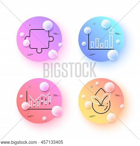 Puzzle, Organic Product And Efficacy Minimal Line Icons. 3d Spheres Or Balls Buttons. Financial Diag