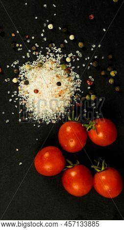 Fresh Organic Cherry Tomato Salt And Pepper Ingredients For A Healthy Salad
