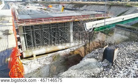 Highway Construction Site View. Civil Engineering. Road On Costruction