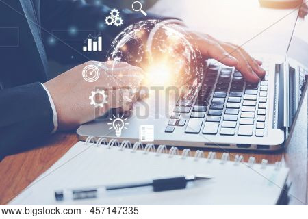 Business Global Internet Connection Application Technology And Digital Marketing, Businessman Using 