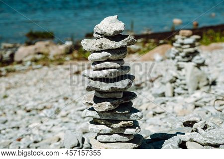 Stone Figures On The Beach Of The Sorve Peninsula In The Ojessaare Nature Reserve. Estonia, Saaremaa