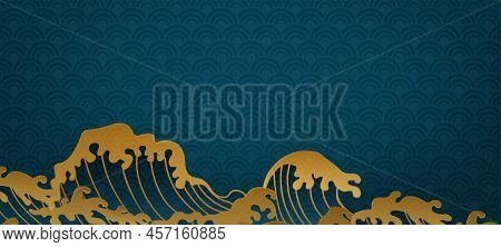 Vector Japanese Style Waves. Big Rushing Sea Or Ocean Waves Design