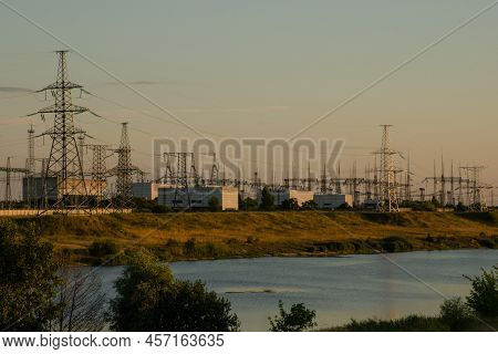 Npp In Kurchatov At Sunset. Nuclear Power Plant In The Kursk Region