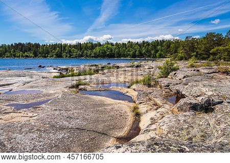 Landscape With Rocks And Trees On The Island Sladö In Sweden.