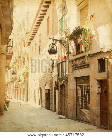ปราบว่างในบาร์เซโลนา สเปน Carrer เดเลส sitges ถนน รูปถ่ายในสไตล์ย้อนยุค กระดาษ textu