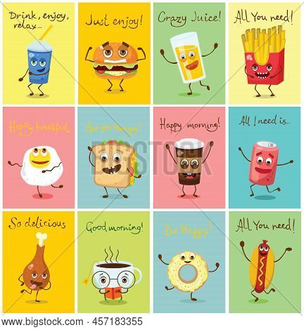 Vector Illustration Set Of Cute And Funny Cartoon Little Dogs-pupies.