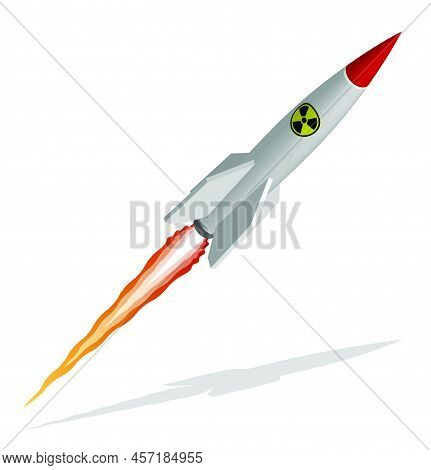 Isometric Nuclear Rocket. Danger Of Using Atomic Weapons Of Mass Destruction. Realistic 3d Vector Is