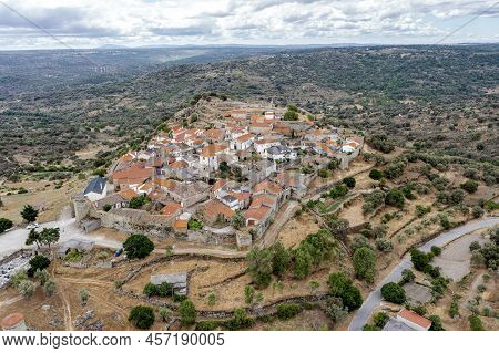 Aerial View Of The Historic Village Of Castelo Mendo In Portugal. View From The North