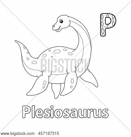 This Abc Vector Image Shows A Plesiosaurus Coloring Page. It Is Isolated On A White Background. Perf