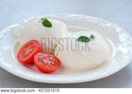 Traditional Buffolo Milk Mozzarella Cheese On The Plate